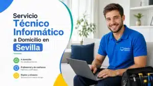 Técnico informático Satmansur reparando portátil a domicilio en Sevilla